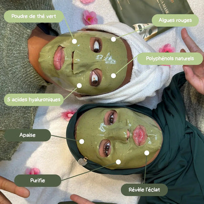 Masque au thé vert BeautySkin appliqué sur le visage