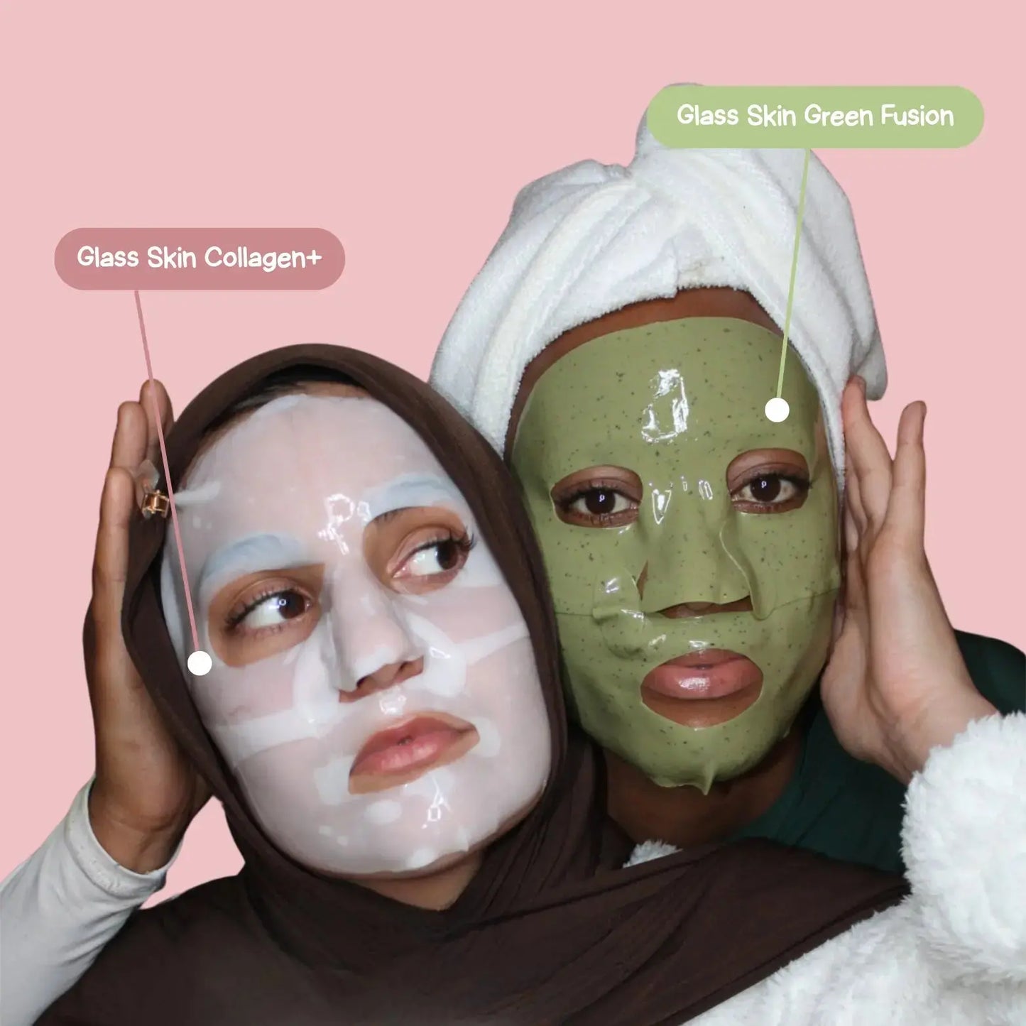 Pack Namiskin Glass Skin avec masques au collagène et au thé vert sur le visage